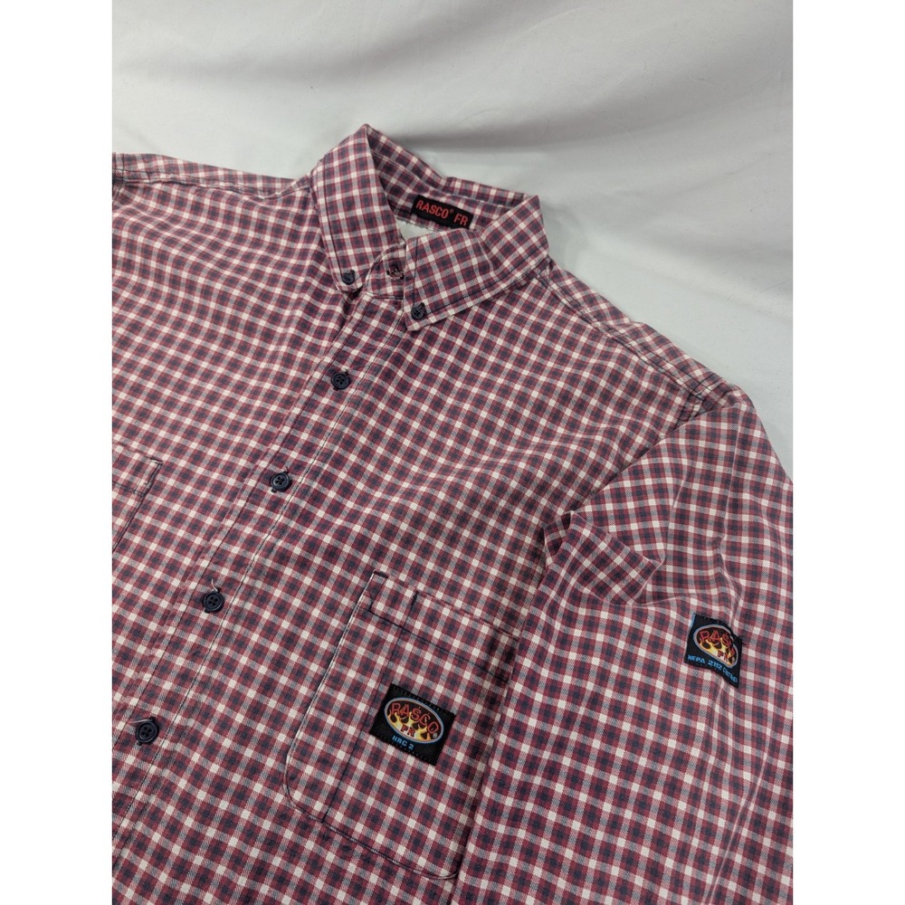 Rasco FR Shirt Mens 3XL Tall Red  Flame Resistant Plaid Workwear Button Down
